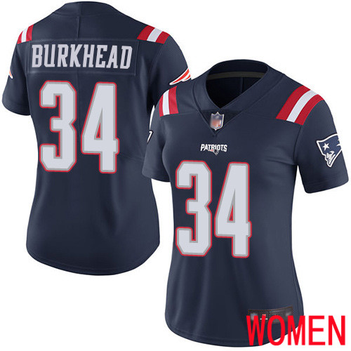 New England Patriots Football 34 Rush Vapor Limited Navy Blue Women Rex Burkhead NFL Jersey